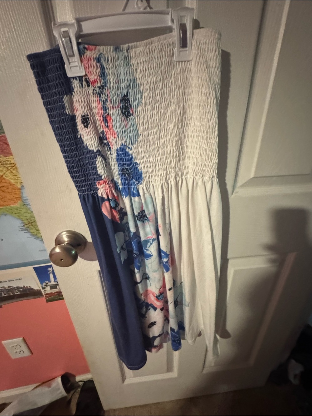 Floral Smocked Midi Skirt in Blue, White and Pink